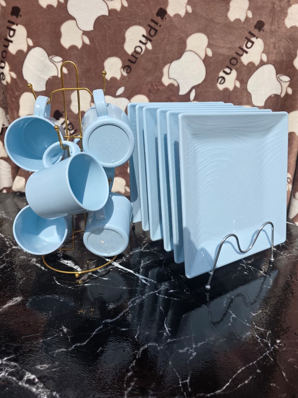 Blue Ceramic Mug & Plate Set